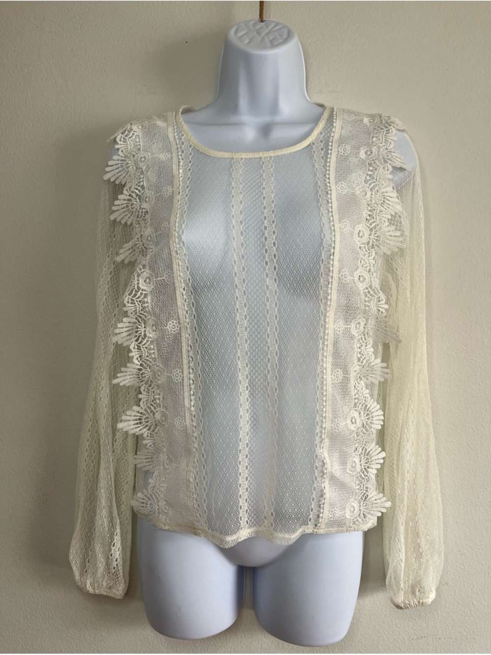 Express Long Sleeve See-Through Lace Floral Top